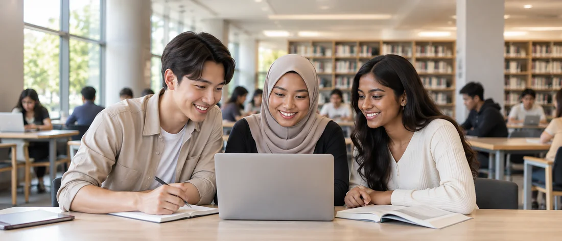Students collaborating on campus